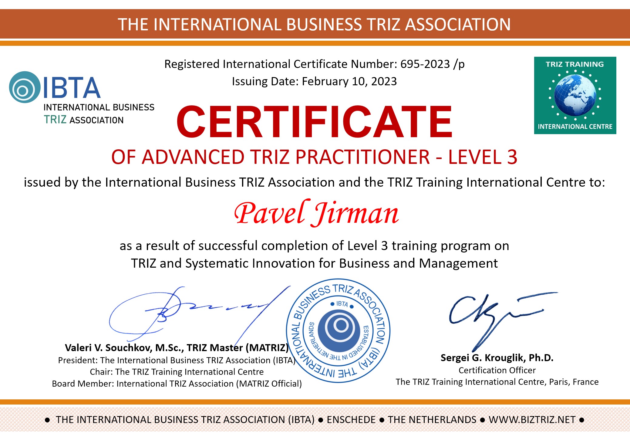 PowerPoint Slide Show IBTA Certificate 695 EN Pavel Jirman Level 3.pptx 11 06 2023 12 16 15